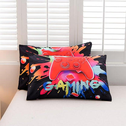 Aimuan Gaming Comforter Sets for Boys Kids Bedding Sets Video Games Console Action Buttons Novelty Colorful Game Gamepad Controller Modern Gamer Room Decor Home Quilt Set (Twin, Black)