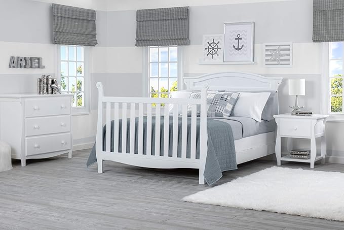 Delta Children Lancaster 4-in-1 Convertible Baby Crib, Bianca White + Serta Perfect Slumber Dual Sided Recycled Fiber Core Crib and Toddler Mattress (Bundle)