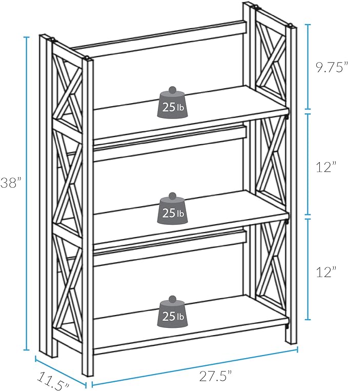 Casual Home Montego 3-Shelf Folding Bookcase, Natural , 27.5" Wide