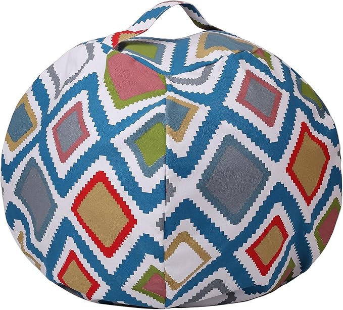 Colorful House Stuffed Animal Storage Bean Bag Chair Cover for Kids Stuffable Zipper Beanbag for Organizing Children Toys Large Canvas(38'',Square Pattern)
