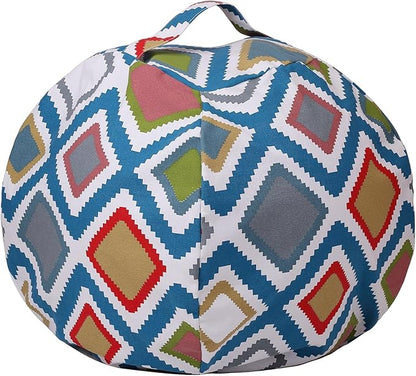 Colorful House Stuffed Animal Storage Bean Bag Chair Cover for Kids Stuffable Zipper Beanbag for Organizing Children Toys Large Canvas(26'',Square Pattern)