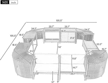 Outdoor Spa Surround Set Patio Furniture with Storage Space, Wood Seatings and Waterproof Cushions, Quadrilateral Rattan Sectional Sofa, for Backyard Deck Poolside, Onesize, Grey
