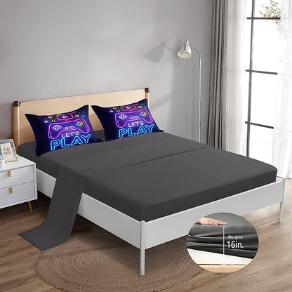 5 Pieces Gamer Bedding Set for Boys Gaming Comforter Twin Size, Game Controller Comforter for Teen 3D Gamepad Microfiber 5 Piece Bed in A Bag Kids Bedding Sets with Sheets,DJT H5030 Twin