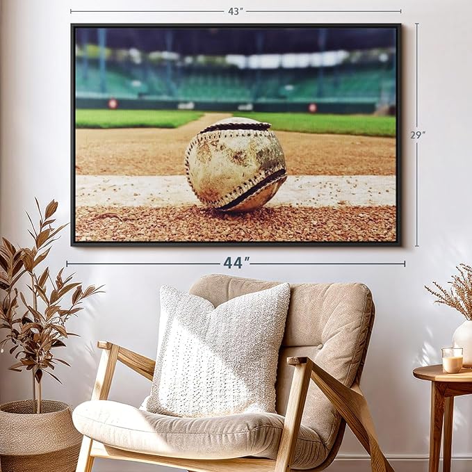 ElephantStock Baseball In Stadium Wall Art - Horizontal Framed Canvas - 1-Piece Living Room Wall Decor - Car Photography Canvas Print - Brown and Beige Decor for Wall - 43" X 29"