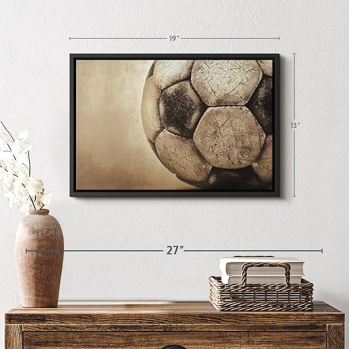 Elephant Stock Worn Soccer Ball Wall Art - Horizontal Framed Canvas - 1-Piece Living Room Wall Decor - Photography sports Canvas Print - Brown and Gray Decor for Wall - 19" X 13"