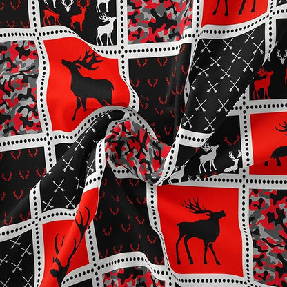 Tailor Shop Deer Comforter Sets for Kids Boys Teens Camo Comforter Sets Twin Size Black and Red Bedding Set Room Decor, Deer Antlers Bed Sets with 1 Pillowcase…