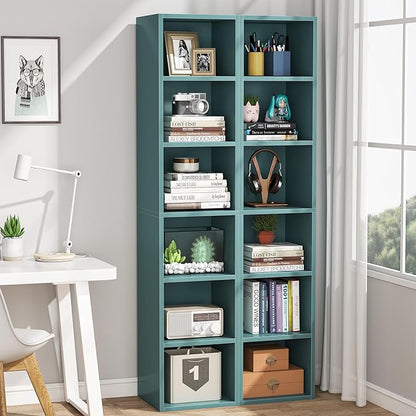70.9 Inch Tall Narrow Bookcase, Corner Bookshelf 6 Tier Cube Display Shelf Storage Organizer for Small Space, Blue