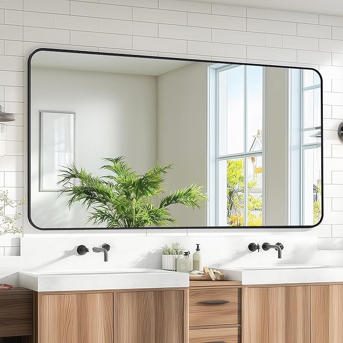 Bathroom Mirror 55" x 30", Large Rectangle Wall Mirror, Black Metal Frame Wall Mounted Mirrors for Bathroom, Vanity, Bedroom, Entryway Decor(Horizontal/Vertical)