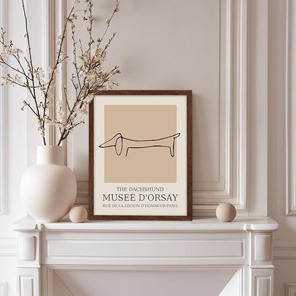 Poster Master Vintage Poster - Retro Minimalist Print - Gift for Artist, Housewarming - Dachshund Dog, Line Drawing, Abstract - Wall Decor for Living Room, Bedroom, 8x10 Brown Framed
