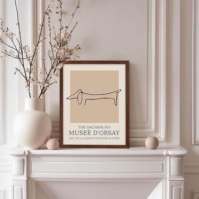 Poster Master Vintage Poster - Retro Minimalist Print - Gift for Artist, Housewarming - Dachshund Dog, Line Drawing, Abstract - Wall Decor for Living Room, Bedroom, 11x14 Brown Framed