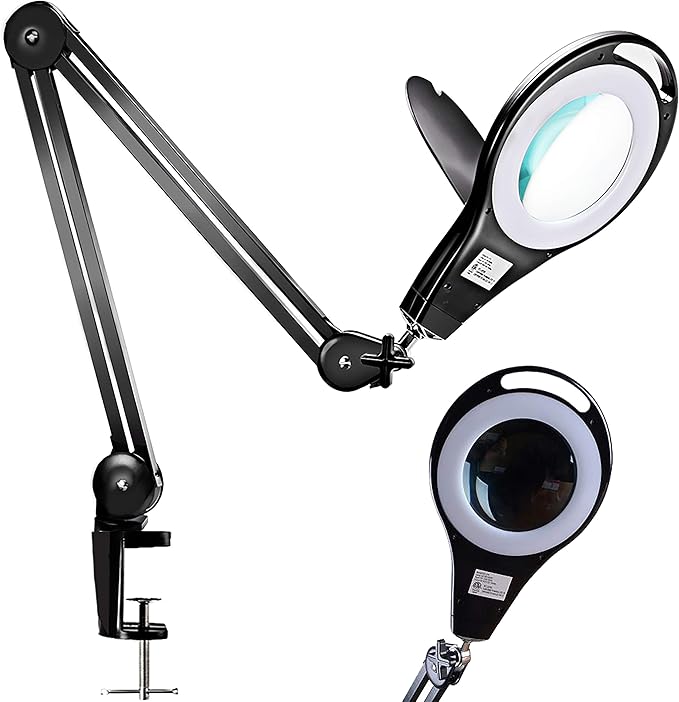 LED Magnifying Glass Desk Lamp for Close Work, Craft & Reading Table Light with Magnifier and Dust Cover 5 Inch Magnifier Glass Lens - Good for Reading, Arts & Crafts, and Close-up Tasks