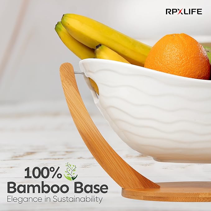 Ceramic Fruit Bowl for Kitchen Counter - 13" Modern Fruit Holder - Large Fruit Basket for Island - Large Decorative Bowl for Home Decor - Pedestal Bowl - Entryway Bowl for Keys - Extra Large