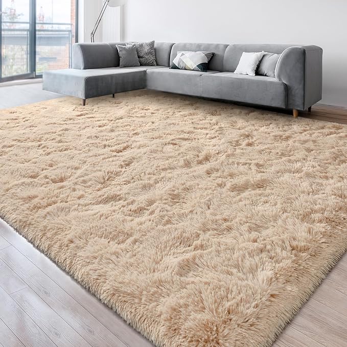 Super Soft Fluffy Shaggy Rugs for Living Room Bedroom, Fuzzy Plush Area Rugs for Girls Kids Room Nursery Home Decor, Furry Dorm Rug Cute Non-Slip Indoor Floor Carpet 4x6 Feet, Beige