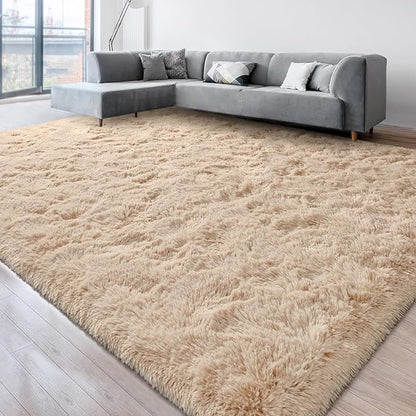 Super Soft Fluffy Shaggy Rugs for Living Room Bedroom, Fuzzy Plush Area Rugs for Girls Kids Room Nursery Home Decor, Furry Dorm Rug Cute Non-Slip Indoor Floor Carpet 6x9 Feet, Beige