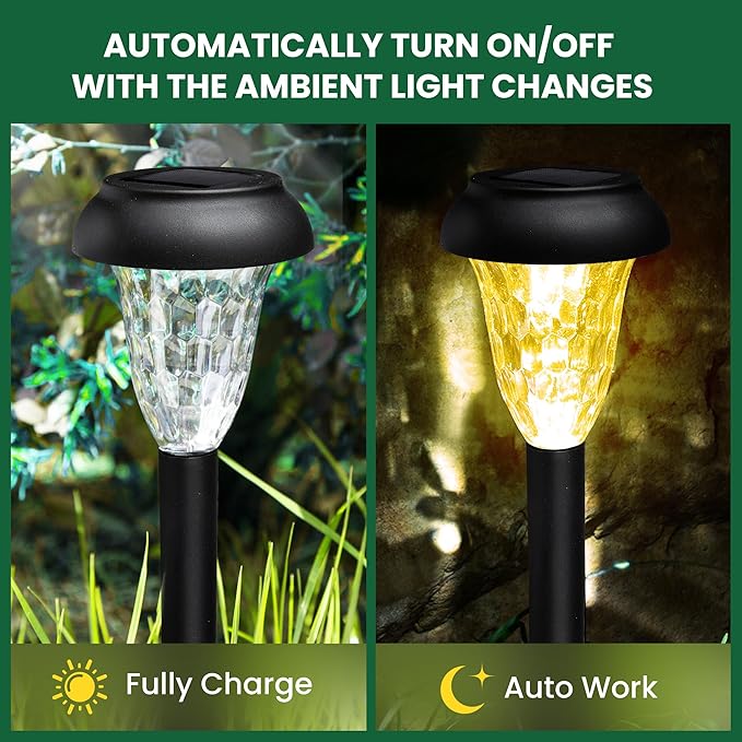 GIGALUMI 12 Pack Solar Light Outdoor Waterproof, Warm White Pathway Lights Solar Powered, Landscape Lighting, Garden Lights for Decor, Patio, Garden, Yard, Pathways, Walkway