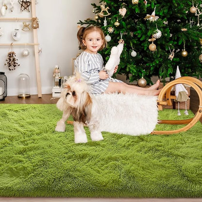 Super Soft Fluffy Shaggy Rugs for Living Room Bedroom, Fuzzy Plush Area Rugs for Girls Kids Room Nursery Home Decor, Furry Dorm Rug Cute Non-Slip Indoor Floor Carpet 4x5.9 Feet, Green