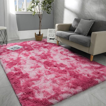 5x8 Large Area Rugs for Living Room, Super Soft Fluffy Modern Bedroom Rug, Tie-Dyed Blush Pink Indoor Shag Fuzzy Carpets for Girls Kids Nursery Room Home Decor