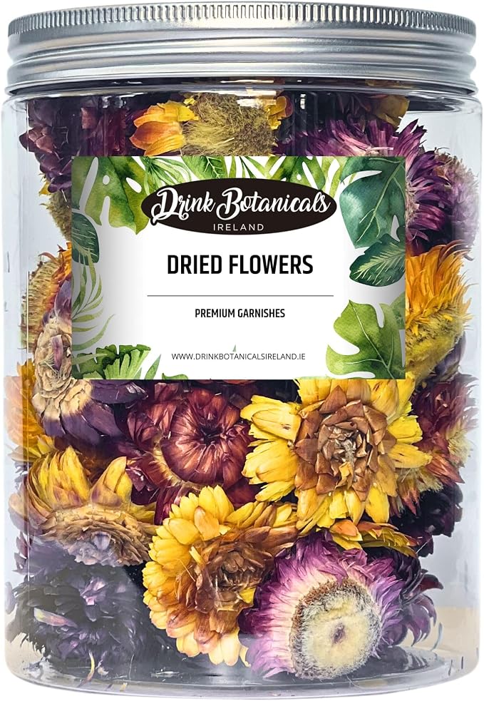 Edible Dried Mixed Flowers & Orange Slices Bundle, 100% Natural Garnish for Cocktails, Tea, Cake Decoration & Desserts, PET Jars, 7.05 oz Total