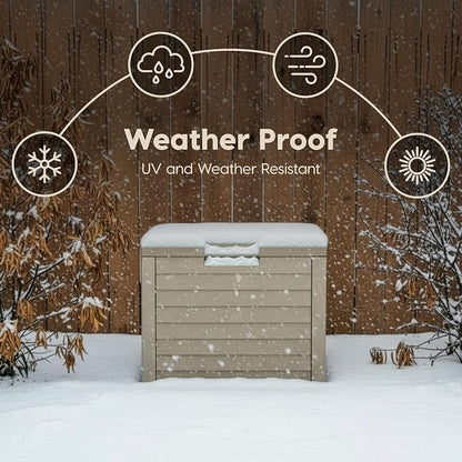 IRIS USA 35 Gallon Outdoor Deck Box, Lockable, Weather-Resistant, Beige | UV-Protected, Waterproof Resin, Patio Storage for Cushions, Garden Tools & Packages