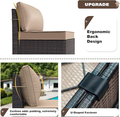 Patio Furniture Set Sofa 12-Pieces Wicker Sectional Sofa Set, Outdoor Furniture Rattan Patio Conversation Set with Thickened Cushions and Glass Coffee Table, Sand