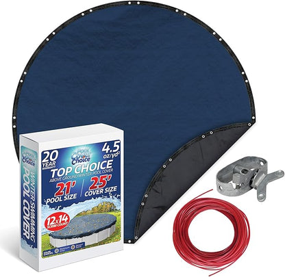 Winter Swimming Pool Cover for 21 ft Aboveground Round Pool Size, Top Choice Series, Solid Material, Color - Cobalt Blue, Pool Cover Choice 2021-4CHOICE