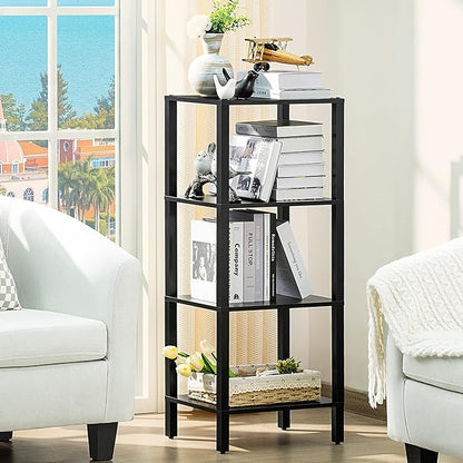 4 Tier Tall Wooden Bookshelf with Storage, Narrow Bookcase for Small Space, Small Book Shelf for Living Room, Office, Bedroom, Kitchen, Industrial, Black