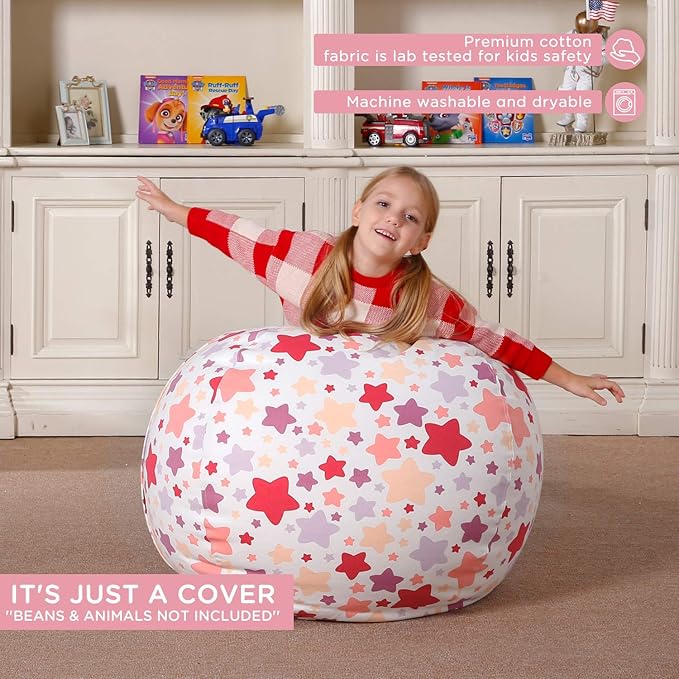 Aubliss Stuffed Animal Bean Bag Storage Chair, Beanbag Covers Only for Organizing Plush Toys, Turns into Bean Bag Seat for Kids When Filled, Medium 32"-Canvas Pattern Sparkling Star