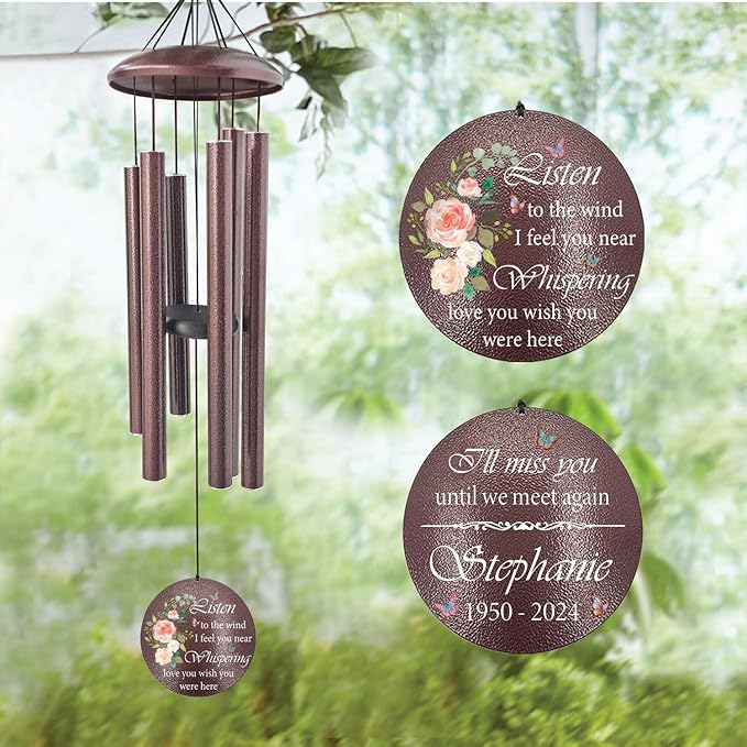 ASTARIN 36" Large Deep Tone Personalized Sympathy Wind Chimes, Memorial Wind Chime for Loss of Mother Father Loved One, Hummingbird Bereavement Gifts Decor Outdoor Patio Garden Graveyard