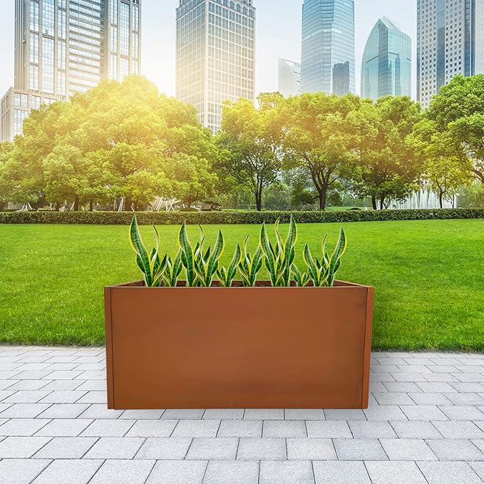Corten Steel Planter Box Metal Outdoor Large Rectangular Rustic Durable Antique Detached for Commercial Residential Patio Deck and Backyard 36" x 12" x 16"