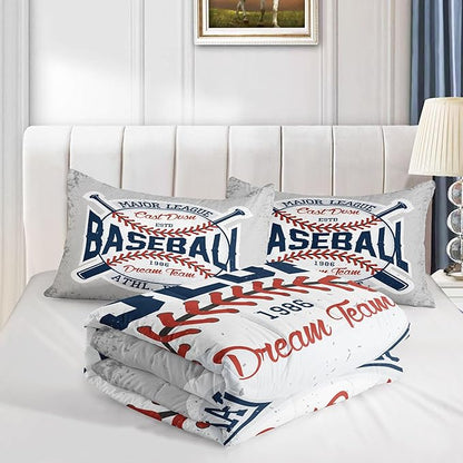 Datura home Baseball Comforter Set Vintage Grey Baseball Printed Quilt Bedding Set with 1 Comforter and 2 Pillowcases for Boys and Girls Bedroom All Season(Baseball Full)
