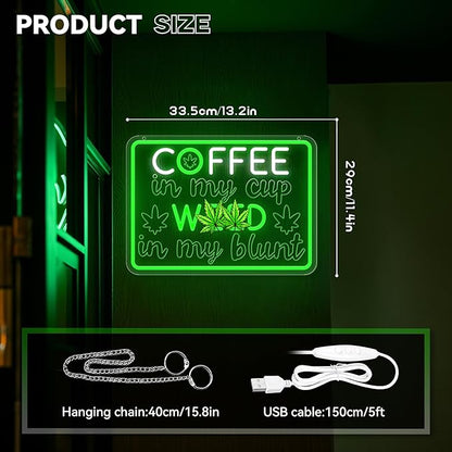 Coffee Neon Sign, Leaf Neon Signs for Wall Decor, Dimmable Acrylic Neon Lights for Coffee Bar Coffee Shop Bar Pub Club Bistro Man Cave Restaurant Game Room Hotel