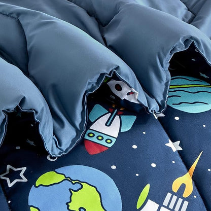 SLEEP ZONE Kids Bedding Twin Comforter Set - Super Soft & Cute Printed 2-Piece Comforter Set All Seasons for Boys, Girls, Fade Resistant, Machine Washable, Rocket Galaxy