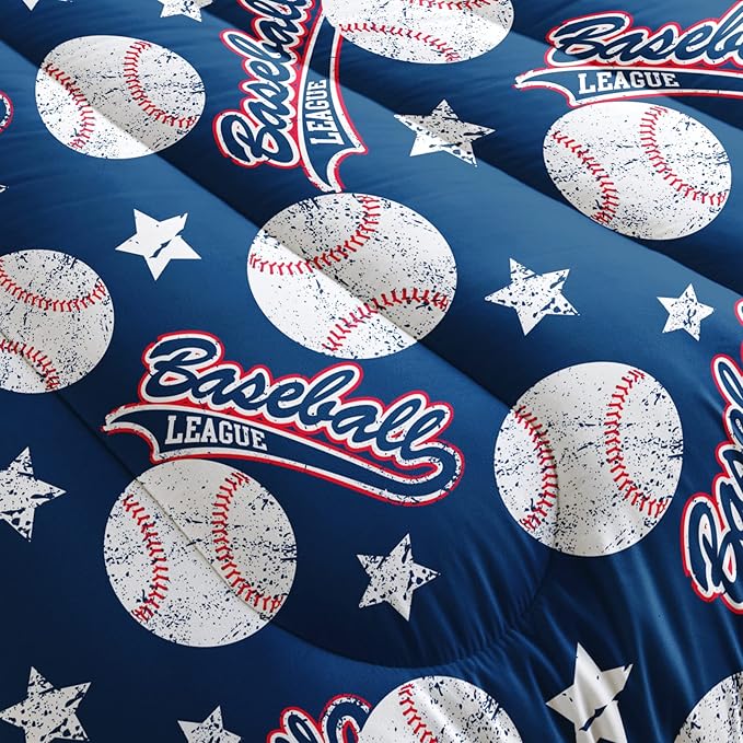 3D Baseballs Comforter Full Size,Blue Baseball Kids Comforter Set,3Pcs Bedding Set Printed Comforter with 2 Pillowcases,Down Alternative,Soft and Lightweight,for All Seasons