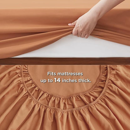 Bedsure Burnt Orange Queen Size Comforter Set - 7 Pieces Solid Queen Bed in a Bag, Queen Bed Set Burnt Orange with Quilted Warm Fluffy Comforters, Sheets, Pillowcases & Shams