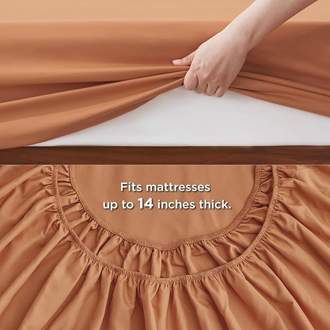 Bedsure Burnt Orange Twin Comforter Set - 5 Pieces Solid Twin Bed in a Bag, Twin Bed Set Burnt Orange with Quilted Warm Fluffy Comforters, Sheets, Pillowcase & Sham