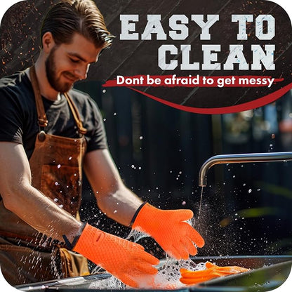 Kitchen perfection XL Silicone Smoker BBQ Gloves -Heat Resistant Oven Mitts | Waterproof, 5-Finger Design For A Better Grip, for Pitmasters, Meat Smoking, Grilling, Cooking, Frying Turkey | Grill Gift