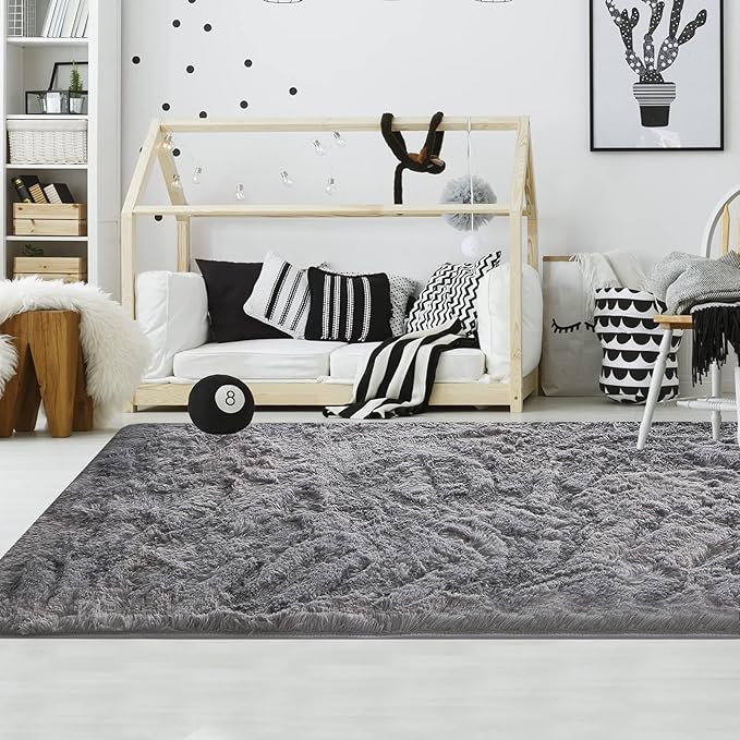 YOBATH Fluffy Soft Shaggy Area Rugs 3x5 Feet, Indoor Modern Fuzzy Plush Carpet Rugs for Living Room Bedroom Kids Room Nursery Home Decor, Anti-Slip Rectangle Bedside Shag Rugs, Grey