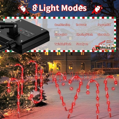 AOSEA 20 Pack Christmas Decorations Outdoor, 160 Red LEDs Solar Christmas Candy Cane Lights, Solar Pathway Lights with 8 Lighting Modes, Waterproof Solar Lights for Yard, Walkway, Lawn, Garden Decor