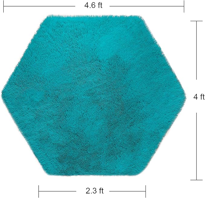 junovo Ultra Soft Rug for Nursery Children Room Baby Room Home Decor Dormitory Hexagon Carpet for Playhouse Princess Tent Kids Play Castle, Diameter 4.6 ft, Teal Blue