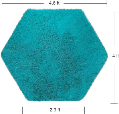 junovo Ultra Soft Rug for Nursery Children Room Baby Room Home Decor Dormitory Hexagon Carpet for Playhouse Princess Tent Kids Play Castle, Diameter 4.6 ft, Teal Blue