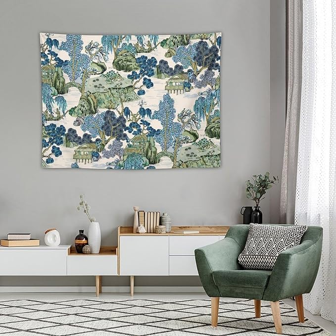 Asian Floral Wall Tapestry, 40"x30", Bedroom & Living Room Decor