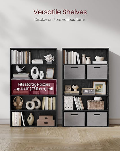 VASAGLE Bookshelf, 31.5 Inches Wide, 5-Tier Open Bookcase with Adjustable Storage Shelves, Floor Standing Unit, Ebony Black ULBC175T56