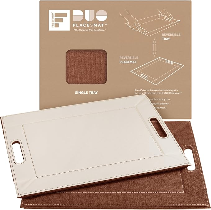 2-in-1 Serving Tray & Placemat | Faux Leather & Reversible | Lays Flat as a Placemat or Folds into an Ottoman Food Tray, Easy to Clean