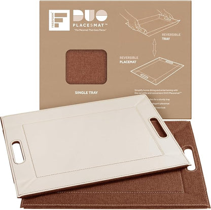 2-in-1 Serving Tray & Placemat | Faux Leather & Reversible | Lays Flat as a Placemat or Folds into an Ottoman Food Tray, Easy to Clean