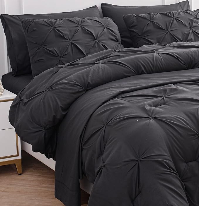LANE LINEN Comforter Bed Set for Split King Mattress, Soft 8 Piece Split King Bed in a Bag with 1 King Comforter, 1 King Size Flat Sheet, 2 Twin XL Fitted Sheets, 2 Pillowcases & 2 Shams - Grey