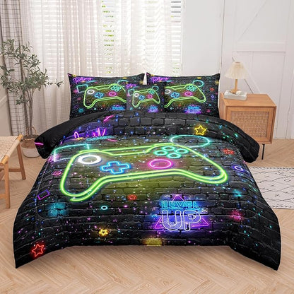 NINENINE Gamer Bedding Sets, 6PCS Full Size Comforter Size for Boys,Gaming Bedding Sets for Boys Bed in A Bag Gamer Comforter Sets(1Comforter,1Flat Sheet,1Fitted Sheet,1Cushion Cover,2Pillowcases)…