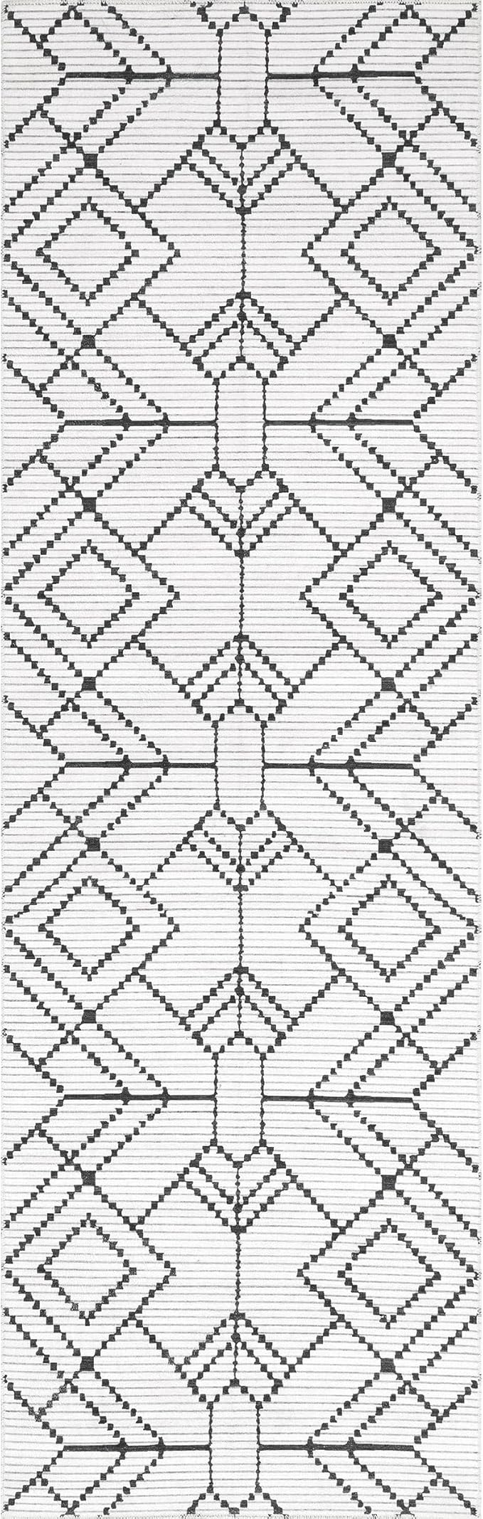 nuLOOM Echo Multi Diamond Machine Washable Ultra Thin Runner Rug, 2' 6" x 8', Ivory