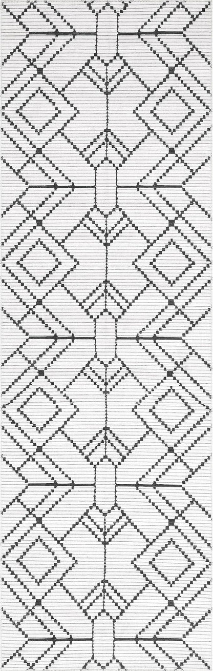 nuLOOM Echo Multi Diamond Machine Washable Ultra Thin Runner Rug, 2' 6" x 8', Ivory