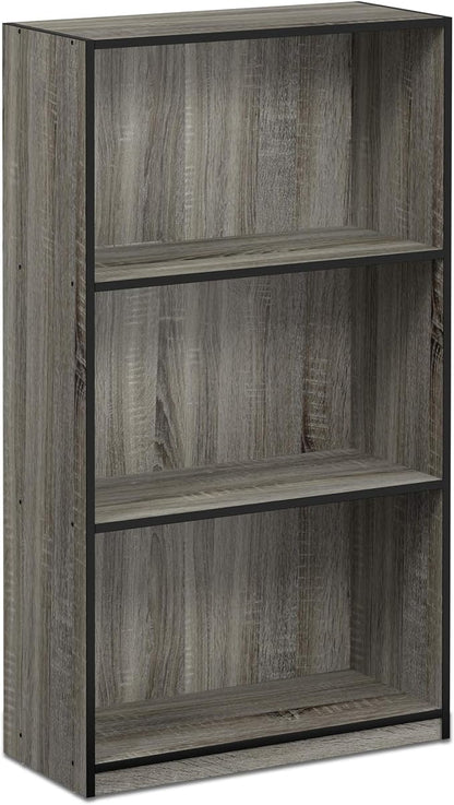FURINNO Basic 3-Tier Bookcase Storage Shelves, French Oak Grey/Black