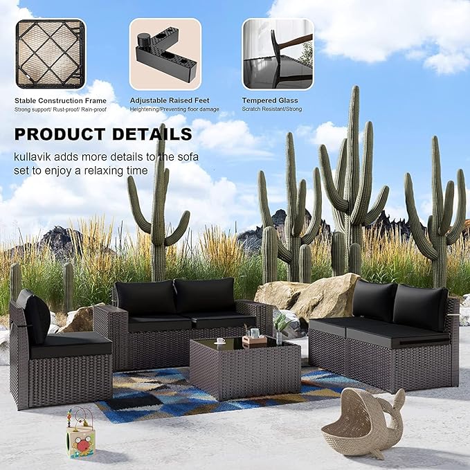 Kullavik 12PCS Outdoor Patio Furniture Set PE Wicker Rattan Sectional Sofa Patio Conversation Sets,Black